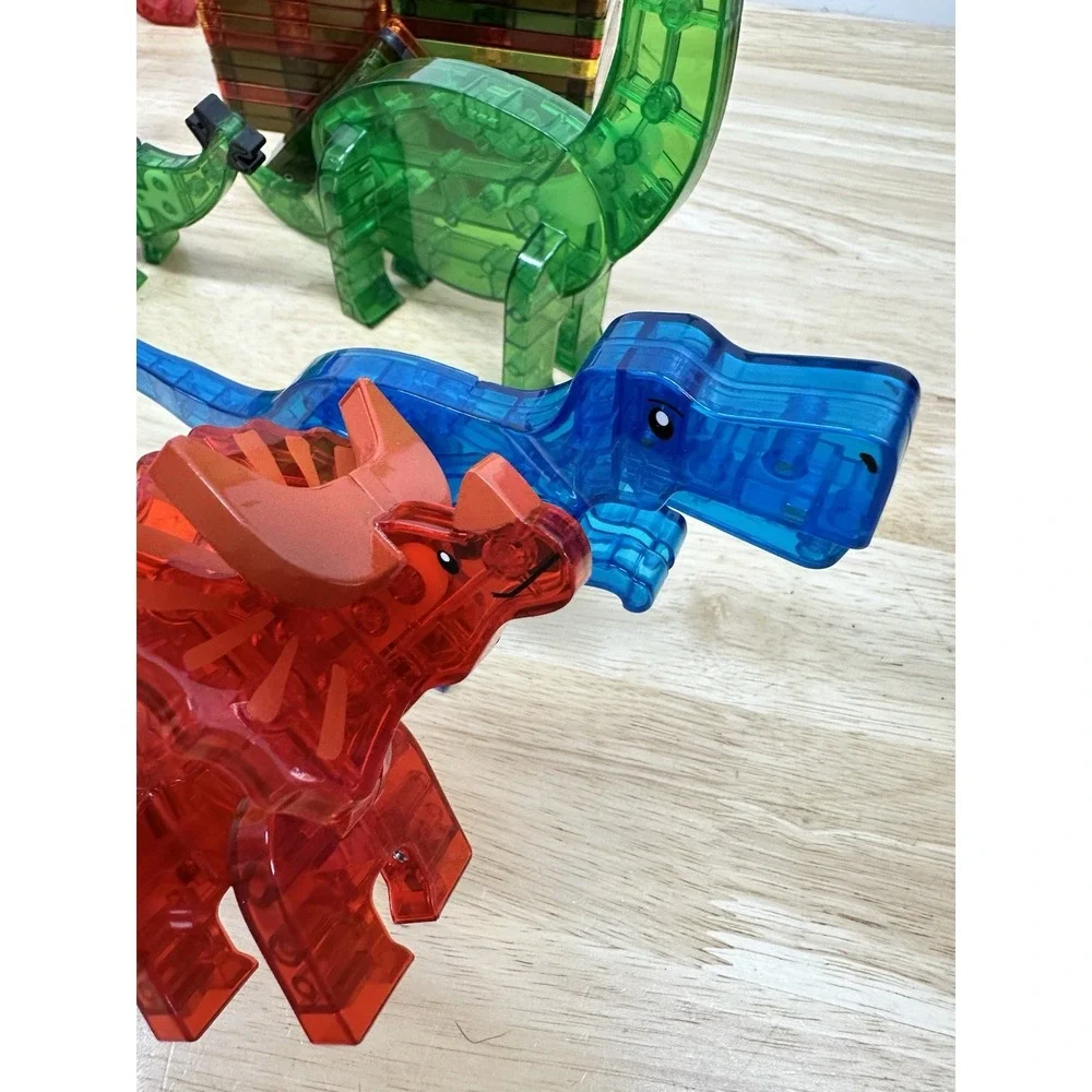 MAGNA TILES Dino World 40+ Pieces Total Magnetic Tile Lot, 9 Dinosaurs